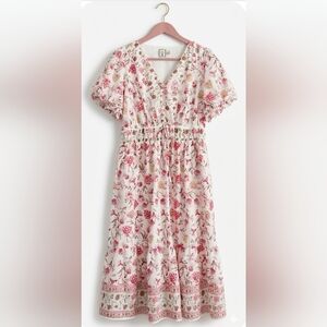 Spring Wedding Guest Dress Coquette 2X Cottage Peasant Cotton Floral Pockets
